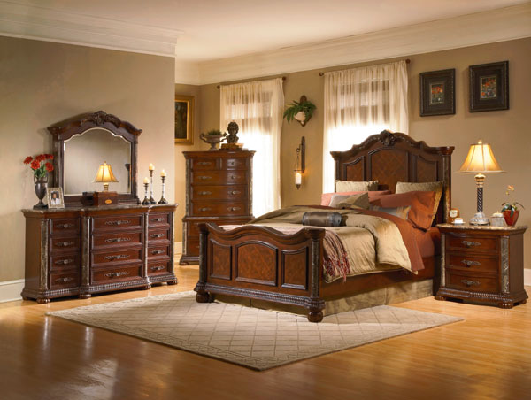 Torrance Cherry Bedroom Set with Marble Accents