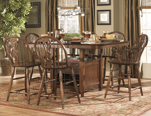 Topeka Country Rustic Oak Pub Table Set