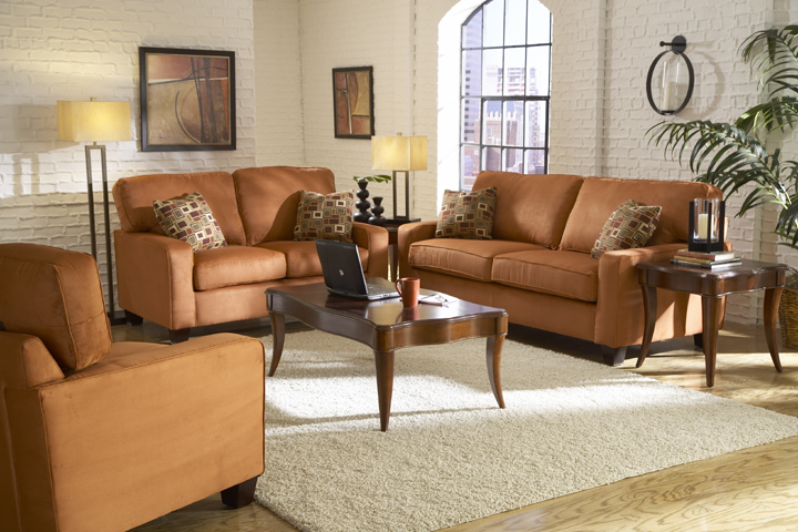 Newberry Living Room Sofa Set in Coral Microfiber