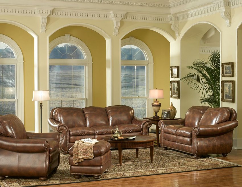 Traditional, Comfortable, Leather Living Room Set Top Grain Leather