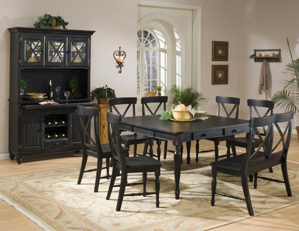 Concord Distressed Black Dining Room Table Set with Bench