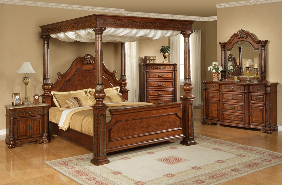 Opal Cherry Bedroom Set with Canopy Bed
