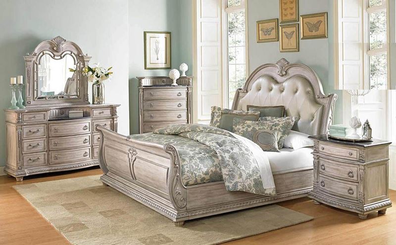 von furniture | palace ii bedroom set with sleigh bed in antique white