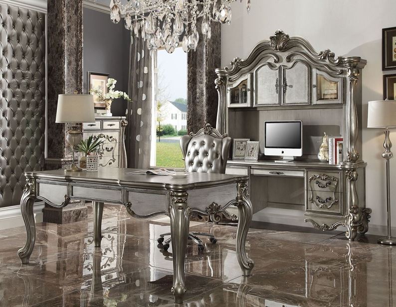 Lucca Computer Desk with Hutch in Platinum